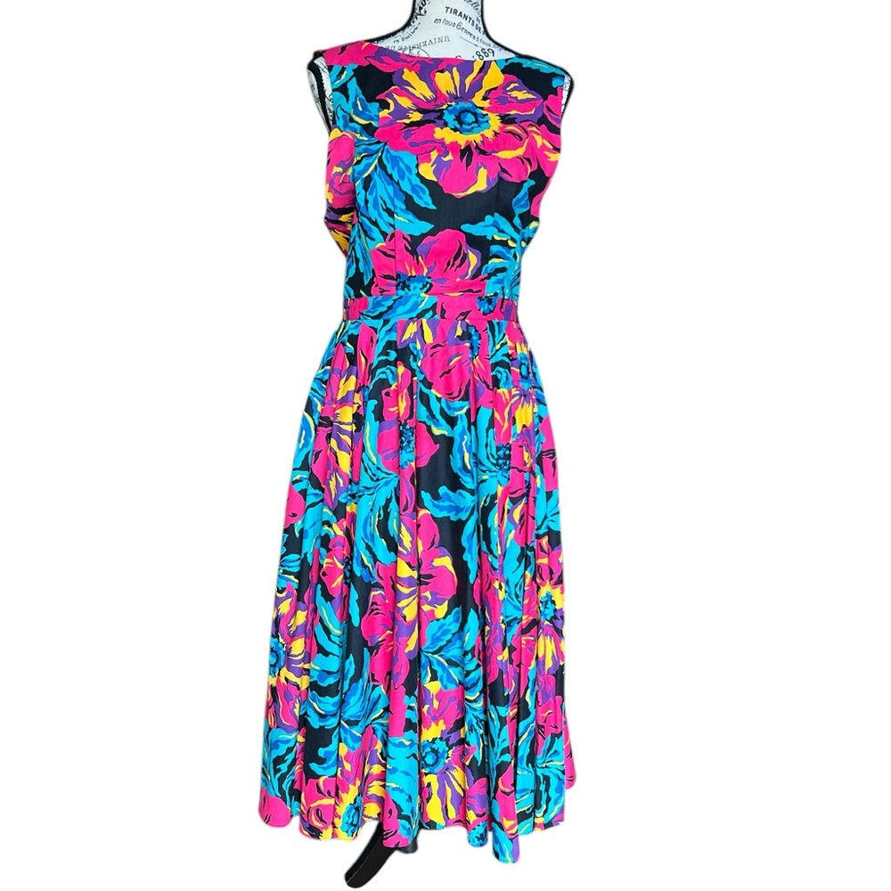 Y-Lev retro floral backless fit and flare 100% Cotton dress Sz 6